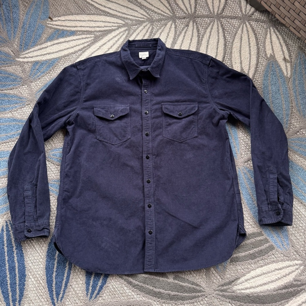 J. Crew Re-Imagined Men’s Corduroy Long Sleeve Button Down‎ Navy Blue Size XXLT